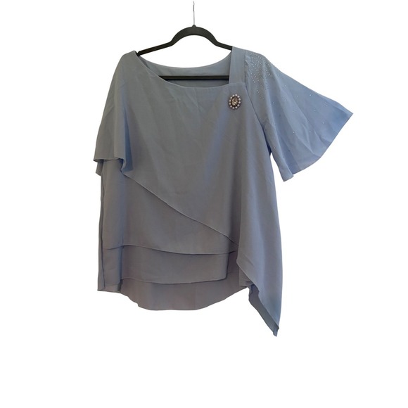 Women's 2 Piece Light Blue Pant Set Formal Asymmetrical Top Wide Leg Pants Large - Picture 5 of 12